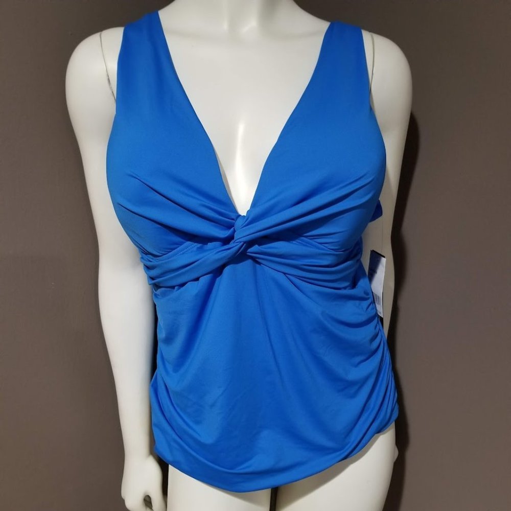 La Blanca Island Goddess Twist Tankini Top in Capri Blue - Picture 2 of 7